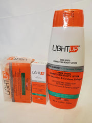 LIGHTUP DARK SPOTS CORRECTING BEAUTY LOTION WITH VITAMIN B3& ARBUTIN 3 PIC SET LOTION + SERUM + SOAP Light up