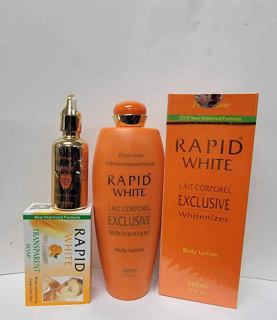 RAPID WHITE EXCLUSIVE WHITENIZER BODY LOTION + SERUM + SOAP Rapid White