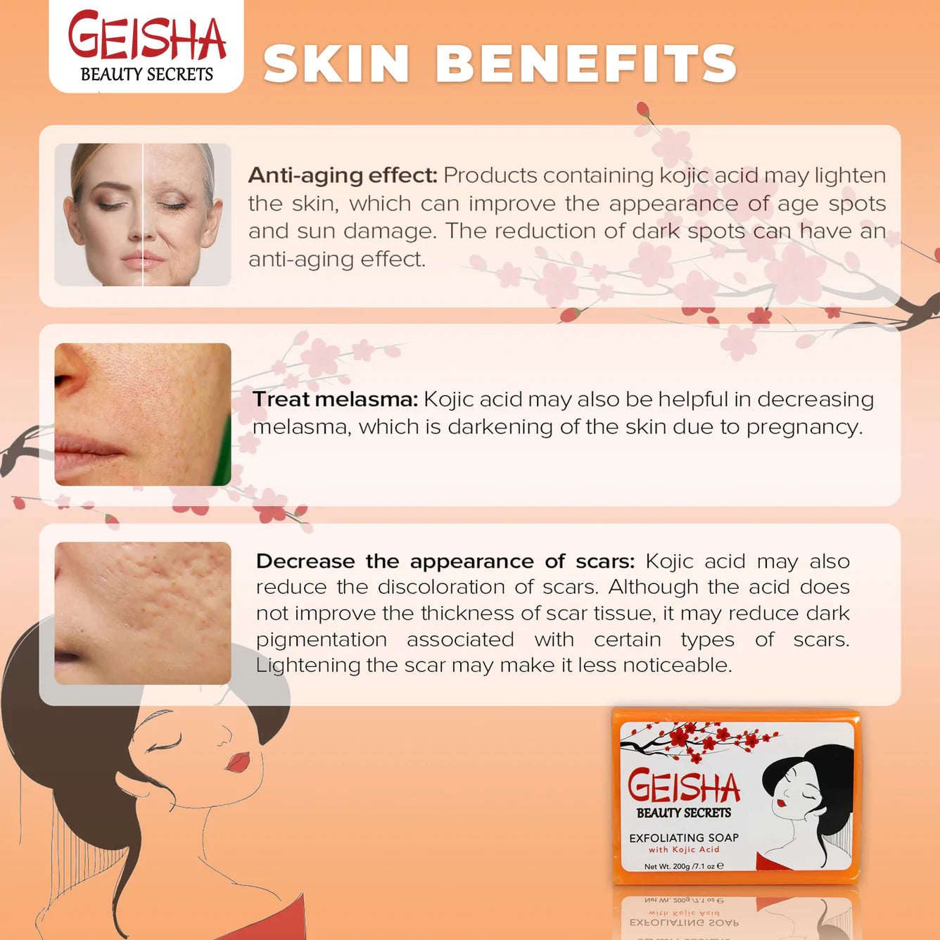 Geisha Beauty Secrets Exfoliating Soap with Kojic Acid - 200g / 7.1 oz GEISHA