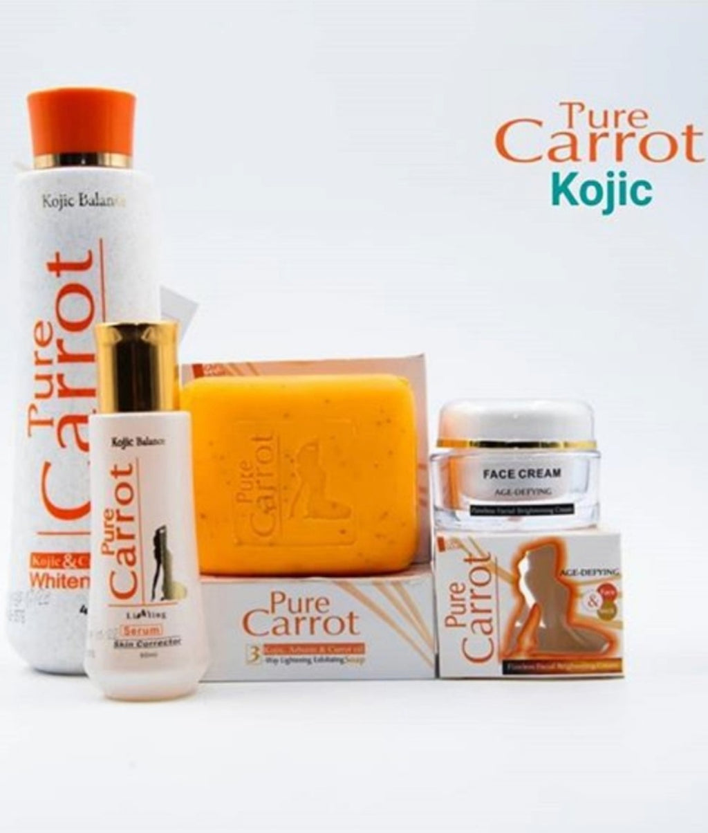 PURE CARROT WHITENING BODY MILK + SERUM + SOAP + FACE CREAM PURE CARROT GOLD