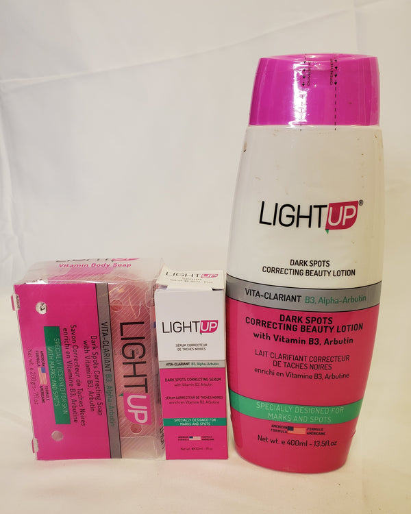 LIGHT UP DARK SPOTS CORRECTING BEAUTY LOTION WITH VITAMIN B3 AND ARBUTIN LOTION + SERUM + SOAP 3PIC SET Light up