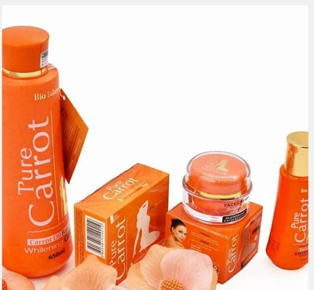 PURE CARROT OIL BASE WHITENING BODY LOTION + SERUM + FACE CREAM + SOAP PURE CARROT GOLD