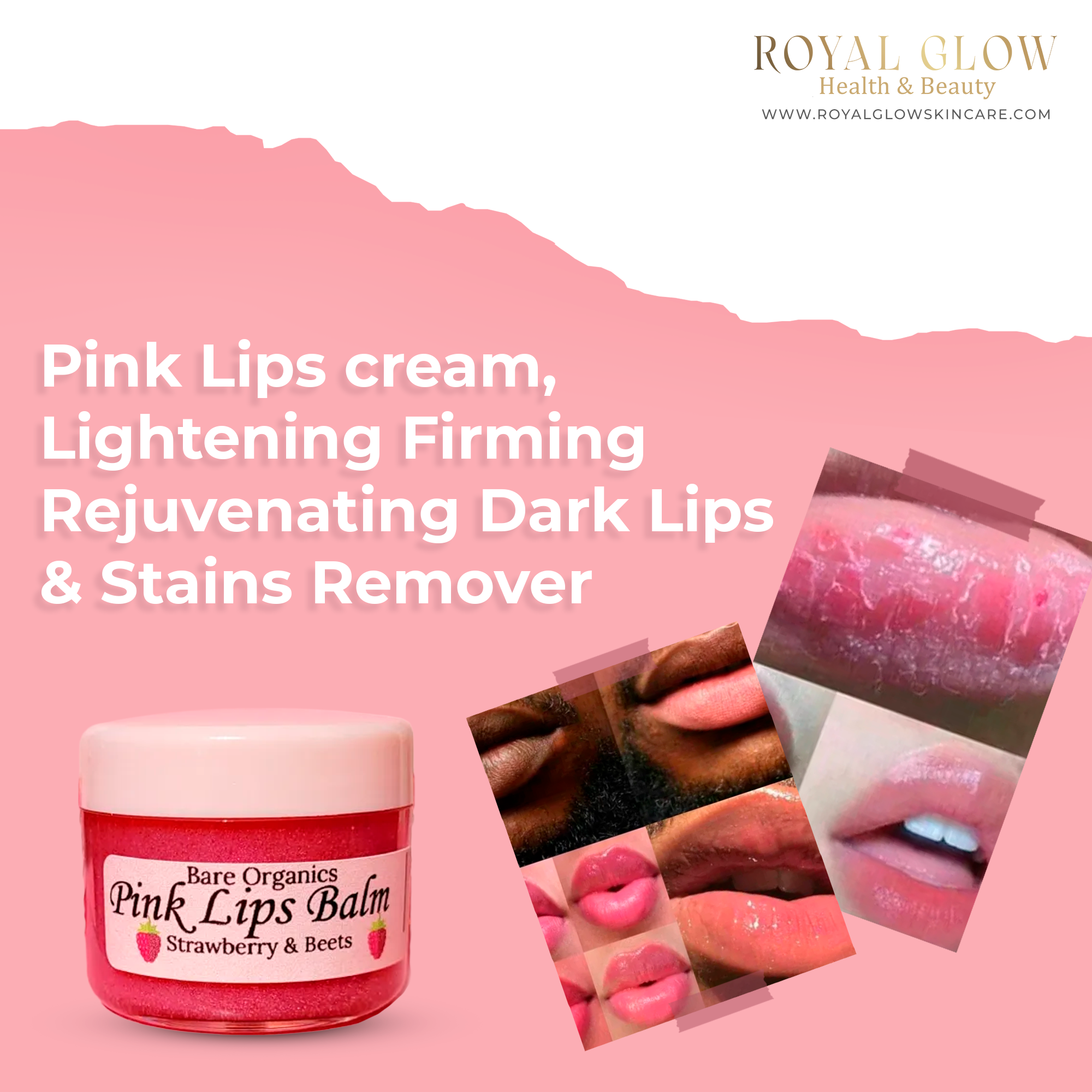 pink Lips cream, Lightening Firming Rejuvenating Dark Lip & Stains Remover RoyalGlow Organics