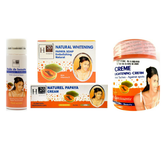 H20 Jours Papaya SET 300g Creme Jar, 8oz Soap, 50g Tube, 500ml Lotion H20