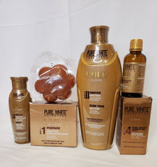 PURE WHITE GOLD GLOWING MAXI-TONE LIGHTENING LOTION 5PIC SET LOTION + SOAP +SERUM +OIL+ DARK SPOT CORRECTOR Pure white